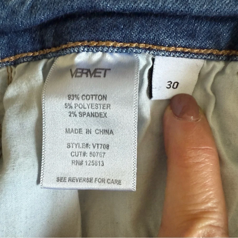 Vervet | High Rise Skinny Stretch Jeans with Distressed Hem | Sz 30